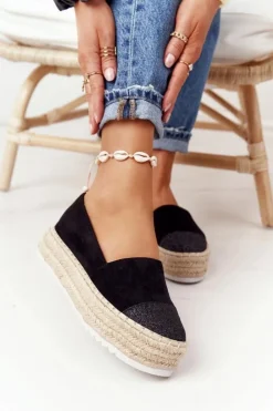 Damskie Damskie buty S.Barski Espadryle Na Słomkowej Platformie S.Barski Czarne