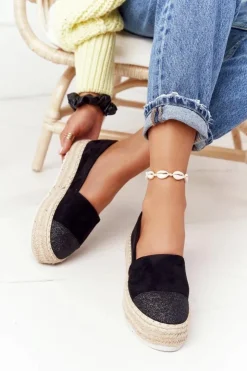 Damskie Damskie buty S.Barski Espadryle Na Słomkowej Platformie S.Barski Czarne