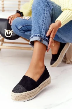 Damskie Damskie buty S.Barski Espadryle Na Słomkowej Platformie S.Barski Czarne