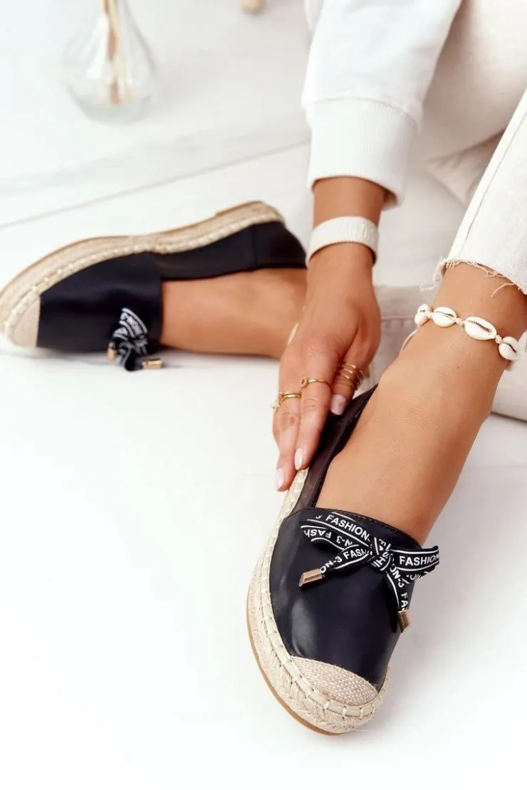 Damskie Damskie buty S.Barski Espadryle Na Słomkowej Podeszwie S.Barski Czarne