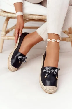 Damskie Damskie buty S.Barski Espadryle Na Słomkowej Podeszwie S.Barski Czarne