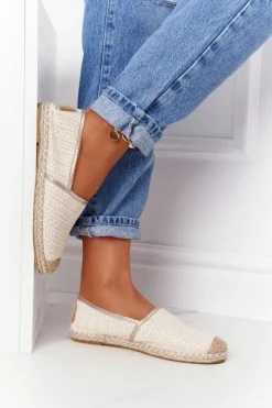 Boto Czarne Espadryle*Espadryle Na Słomkowej Podeszwie Lu Boo Ecru