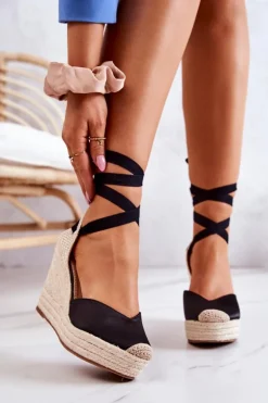 Boto Sandały Na Koturnie|Czarne Espadryle*Espadryle Sandały Na Koturnie Czarne Terrific