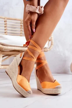 Sale Boto Espadryle Sandały Na Koturnie Pomarańczowe Terrific