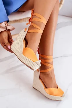 Sale Boto Espadryle Sandały Na Koturnie Pomarańczowe Terrific