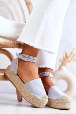 Boto Sandały Na Koturnie|Czarne Espadryle*Espadryle Sandały Z Dżetami Niebieskie Lillian