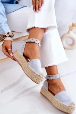 Boto Sandały Na Koturnie|Czarne Espadryle*Espadryle Sandały Z Dżetami Niebieskie Lillian