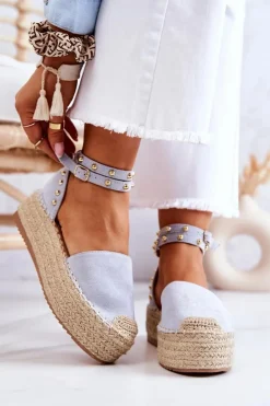 Boto Sandały Na Koturnie|Czarne Espadryle*Espadryle Sandały Z Dżetami Niebieskie Lillian