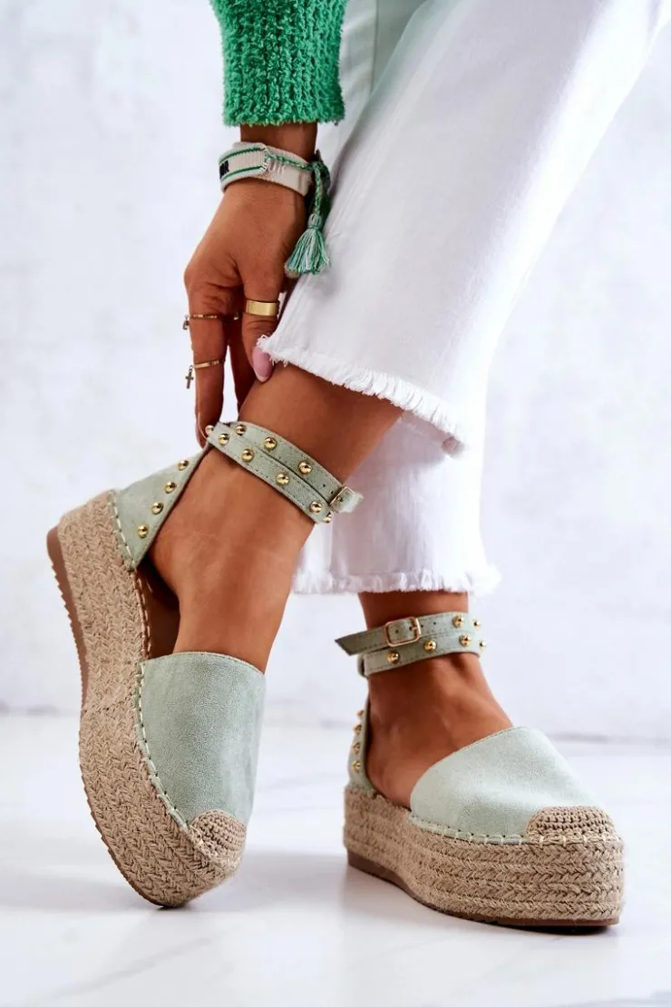 Hot Boto Espadryle Sandały Z Dżetami Zielone Lillian