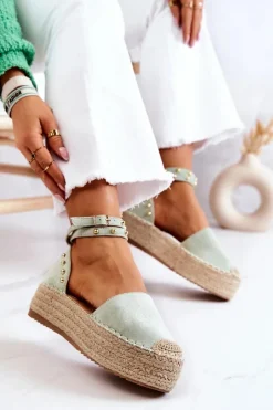 Hot Boto Espadryle Sandały Z Dżetami Zielone Lillian