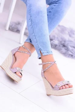 Damskie Boto Fioletowe Sandały Na Koturnie Espadryl Ćwieki Dżety Narumi