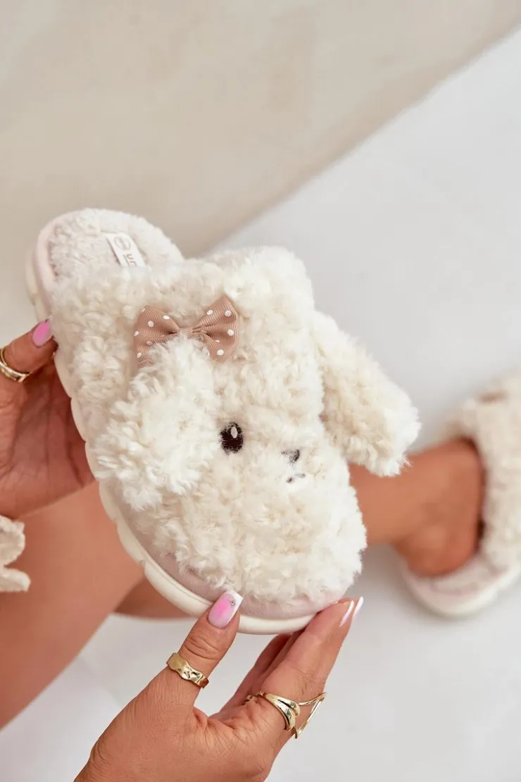 Boto Kapcie Klasyczne*Futrzane Ciepłe Kapcie Damskie Beżowe Falinivia