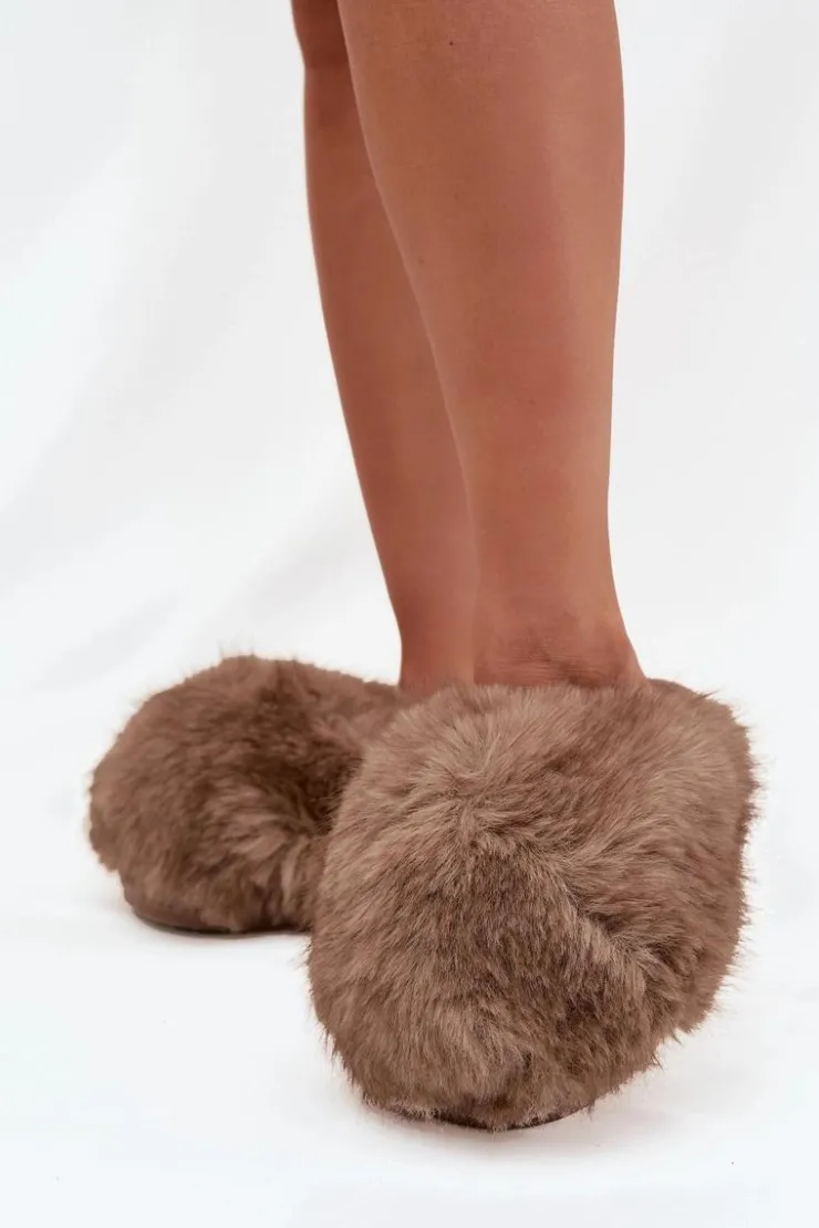Outlet Boto Futrzane Kapcie Damskie Brązowe Iseline Brązowy