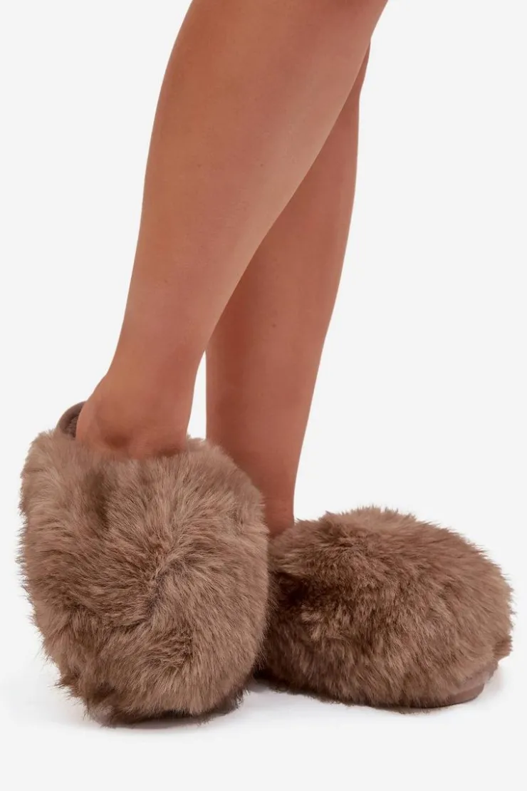 Outlet Boto Futrzane Kapcie Damskie Brązowe Iseline Brązowy