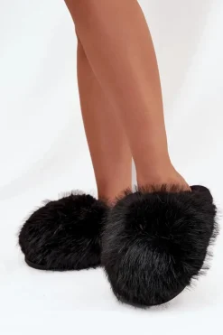 Damskie Boto Futrzane Kapcie Damskie Czarne Iseline