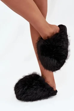 Damskie Boto Futrzane Kapcie Damskie Czarne Iseline