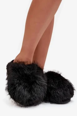 Damskie Boto Futrzane Kapcie Damskie Czarne Iseline