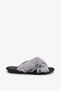 INBLU Kapcie Klasyczne|Klapki Z Futerkiem*Futrzane Kapcie Damskie 6800006D Szare