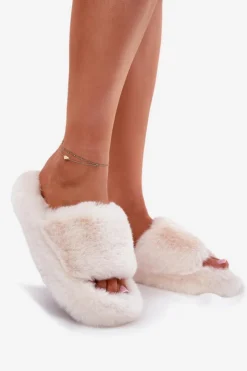 New Boto Futrzane Kapcie Damskie Jasnobeżowe Biella Beżowy