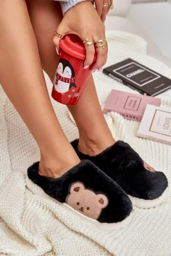 Online Boto Futrzane Kapcie Damskie Misie Czarne Firedi