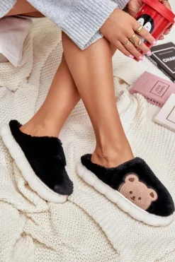 Online Boto Futrzane Kapcie Damskie Misie Czarne Firedi