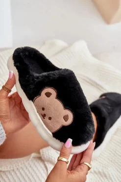 Online Boto Futrzane Kapcie Damskie Misie Czarne Firedi