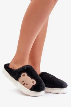 Online Boto Futrzane Kapcie Damskie Misie Czarne Firedi