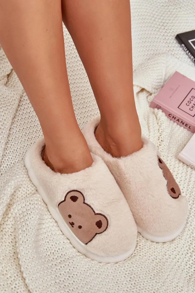 Damskie Boto Futrzane Kapcie Damskie Misie Jasnobeżowe Firedi