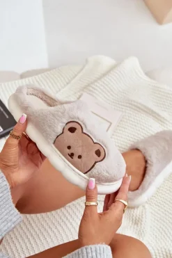 Boto Kapcie Klasyczne*Futrzane Kapcie Damskie Misie Beżowe Firedi Beżowy