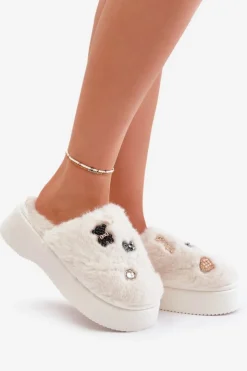 Boto Kapcie Klasyczne*Futrzane Kapcie Damskie Na Grubej Podeszwie Z Przypinkami Jasnobeżowe Zintoria