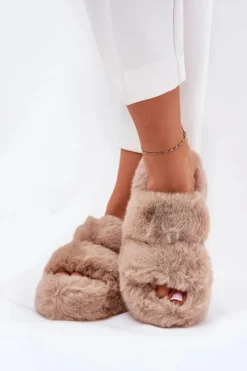 Damskie Boto Futrzane Kapcie Damskie Na Platformie Khaki Talfedi