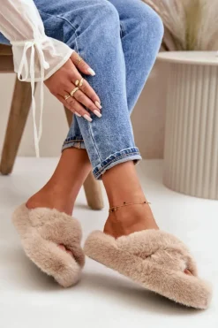 Sale Boto Futrzane Kapcie Damskie Na Grubej Podeszwie Beżowe Lavitera Beżowy