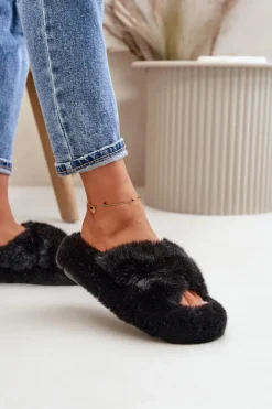 Damskie Boto Futrzane Kapcie Damskie Na Grubej Podeszwie Czarne Lavitera