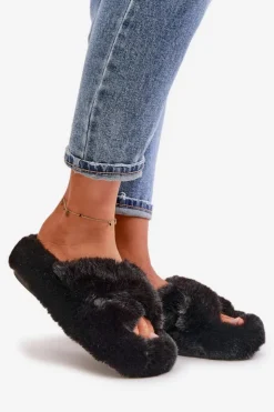 Damskie Boto Futrzane Kapcie Damskie Na Grubej Podeszwie Czarne Lavitera