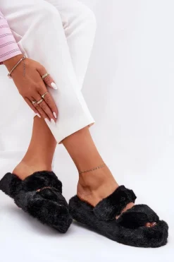 Damskie Boto Futrzane Kapcie Damskie Na Platformie Czarne Talfedi