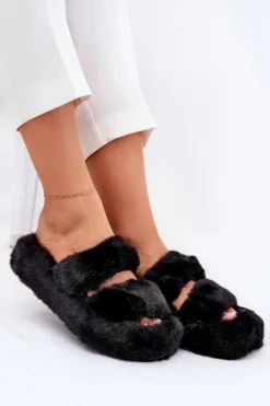 Damskie Boto Futrzane Kapcie Damskie Na Platformie Czarne Talfedi