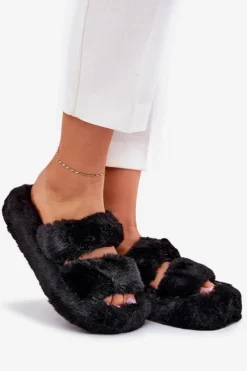 Damskie Boto Futrzane Kapcie Damskie Na Platformie Czarne Talfedi