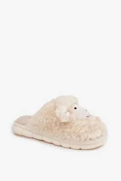 Boto Kapcie Klasyczne*Futrzane Kapcie Damskie Owieczki Beżowe Sylline