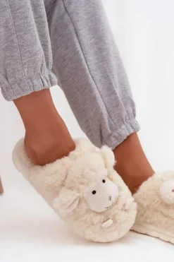 Boto Kapcie Klasyczne*Futrzane Kapcie Damskie Owieczki Beżowe Sylline