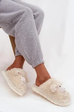 Boto Kapcie Klasyczne*Futrzane Kapcie Damskie Owieczki Beżowe Sylline