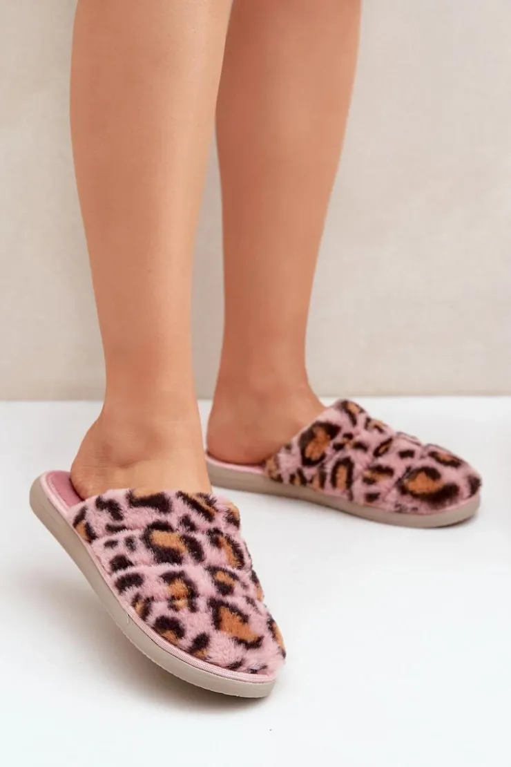 Sale INBLU Futrzane Kapcie Damskie Panterka EK000008 Różowe Różowy