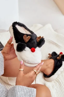 Clearance Boto Futrzane Kapcie Damskie Z Motywem Renifera Czarne Wistira Czarny