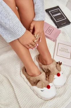 Damskie Boto Futrzane Kapcie Damskie Z Motywem Renifera Brązowe Wistira