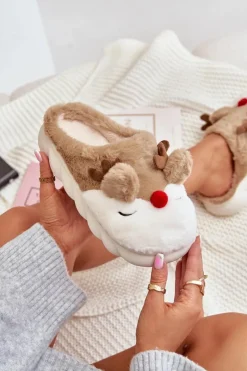 Damskie Boto Futrzane Kapcie Damskie Z Motywem Renifera Brązowe Wistira