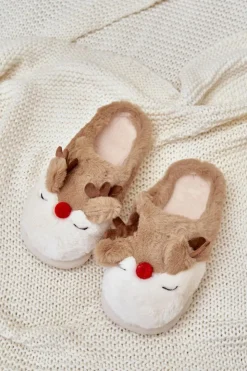 Damskie Boto Futrzane Kapcie Damskie Z Motywem Renifera Brązowe Wistira