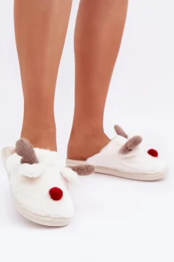 Damskie Boto Futrzane Kapcie Damskie Z Motywem Renifera Białe Sennalith