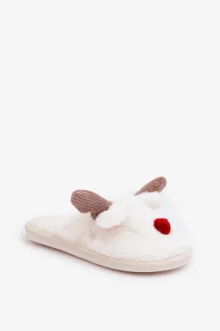 Damskie Boto Futrzane Kapcie Damskie Z Motywem Renifera Białe Sennalith