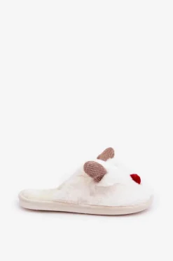 Damskie Boto Futrzane Kapcie Damskie Z Motywem Renifera Białe Sennalith