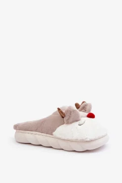 Boto Kapcie Klasyczne*Futrzane Kapcie Damskie Z Motywem Renifera Beżowe Wistira