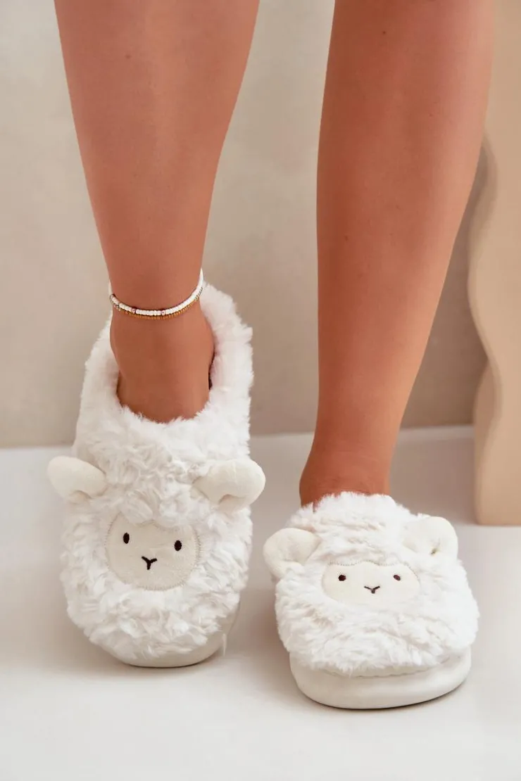 New Boto Futrzane Kapcie Damskie Z Motywem Owcy Białe Phaeia